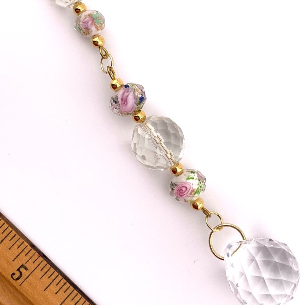 Pink Rose & Crystal Prism Car Charm Window Handmade Suncatcher CC118